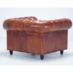Casa Padrino fauteuil Chesterfield de luxe en cuir marron vintage / noir 130 cm - Meuble en cuir véritable