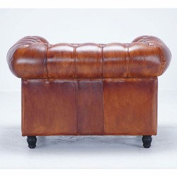 Casa Padrino fauteuil Chesterfield de luxe en cuir marron vintage / noir 130 cm - Meuble en cuir véritable