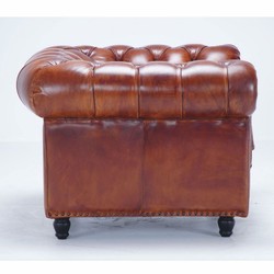 Casa Padrino fauteuil Chesterfield de luxe en cuir marron vintage / noir 130 cm - Meuble en cuir véritable