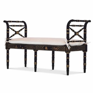 Casa Padrino Luxus Barock Sitzbank im chinesischen Stil Schwarz / Gold / Weiß 135 cm - Barock Möbel