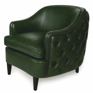 Casa Padrino fauteuil Chesterfield de luxe en cuir vert foncé / noir - Meubles de salon en cuir véritable