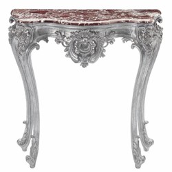 Casa Padrino Luxury Baroque Console Table with Marble Top Silver / Red 93 x H. 88 cm - Made in Italy