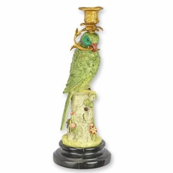 Casa Padrino porte-bougie Art Nouveau perroquet orientation droite vert / or / noir H. 31 cm
