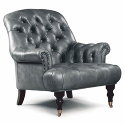Luxus Chesterfield Leder Echtleder Sessel Grau Dunkelbraun Messing