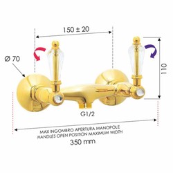 Luxus Jugendstil Aufputz Brausebatterie mit Kristallglas Gold