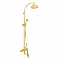 Luxus Jugendstil Badewannenbatterie mit Handbrause und Überkopfbrause Gold
