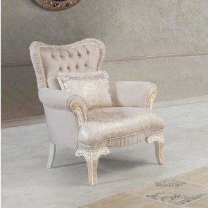 Casa Padrino fauteuil baroque de luxe gris / blanc / beige - Mobilier de salon baroque