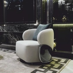 Casa Padrino fauteuil pivotant de luxe gris clair / marron foncé / argent - Meubles de salon et d'hôtel