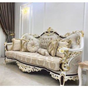 Prunkvolles Luxus Barock Sofa Grau Weiß Dunkelbraun Gold