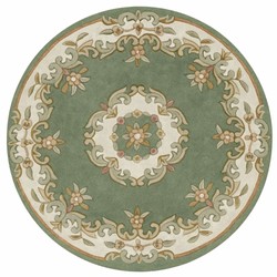 Runder Luxus Barock Wohnzimmer Teppich Grün Creme