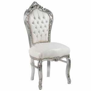 Casa Padrino Barock Esszimmerstuhl mit Glitzersteinen in Weiß und Silber, 53 x 57 x 108 cm