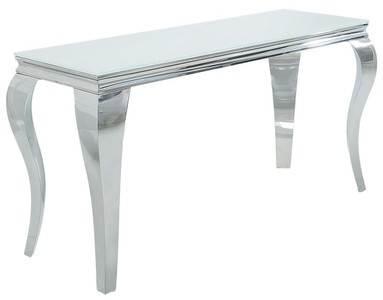 Casa Padrino Barock Edelstahl Konsole mit Glasplatte Silber 140 x 50 x 75 cm - Luxuriöser Konsolentisch