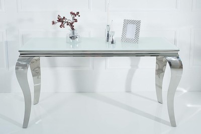 Casa Padrino Barock Edelstahl Konsole mit Glasplatte Silber 140 x 50 x 75 cm - Luxuriöser Konsolentisch