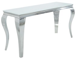Casa Padrino Baroque Stainless Steel Console Table with Glass Top Silver 140 x 50 x 75 cm - Luxury Furniture