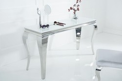 Casa Padrino Baroque Stainless Steel Console Table with Glass Top Silver 140 x 50 x 75 cm - Luxury Furniture
