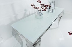 Casa Padrino Baroque Stainless Steel Console Table with Glass Top Silver 140 x 50 x 75 cm - Luxury Furniture