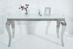 Casa Padrino Baroque Stainless Steel Console Table with Glass Top Silver 140 x 50 x 75 cm - Luxury Furniture