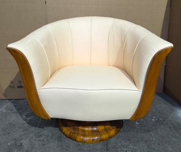 Casa Padrino Art Deco Ledersessel in Weiß und Braun, 92 x 80 cm - Luxuriöses Wohnzimmermöbel