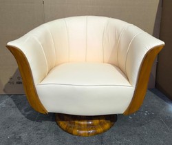 Casa Padrino Art Deco Leather Armchair in White and Brown, 92 x 80 cm - Luxury Living Room Furniture