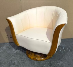 Casa Padrino Art Deco Leather Armchair in White and Brown, 92 x 80 cm - Luxury Living Room Furniture