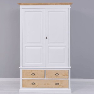 Casa Padrino Landhausstil Kleiderschrank Weiß / Naturfarben 121 x H. 197 cm - Schlafzimmer Möbel
