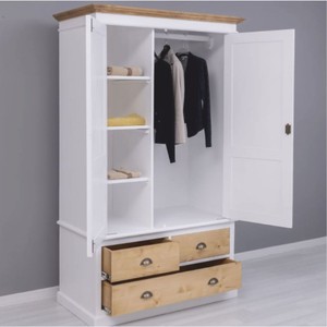 Casa Padrino Landhausstil Kleiderschrank Weiß / Naturfarben 121 x H. 197 cm - Schlafzimmer Möbel