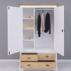 Casa Padrino Country Style Wardrobe White / Natural 121 x H. 197 cm - Bedroom Furniture