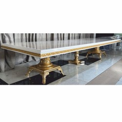 Casa Padrino Mesa de Comedor Barroco de Lujo Crema / Blanco / Oro 350 cm - Muebles de Comedor Barroco