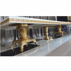 Casa Padrino Mesa de Comedor Barroco de Lujo Crema / Blanco / Oro 350 cm - Muebles de Comedor Barroco