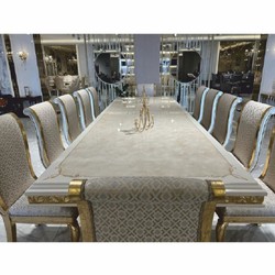 Casa Padrino Mesa de Comedor Barroco de Lujo Crema / Blanco / Oro 350 cm - Muebles de Comedor Barroco
