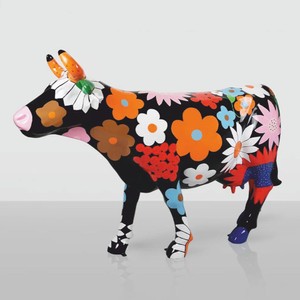 Casa Padrino scultura decorativa XXL mucca nero / colorato 220 cm - Figura da giardino