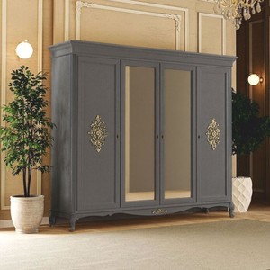 Verspiegelter Luxus Barock Schlafzimmerschrank mit 4 Türen Grau Gold Verspiegelter Luxus Barock Schlafzimmerschrank mit 4 Türen Grau Gold