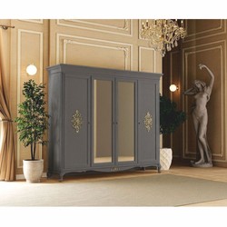 Verspiegelter Luxus Barock Schlafzimmerschrank mit 4 Türen Grau Gold