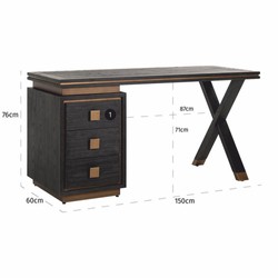 Casa Padrino scrivania di lusso con 3 cassetti nero antico / bronzo 150 cm - Mobili per ufficio