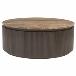 Casa Padrino table basse de luxe avec plateau en travertin marron 90 cm - Mobilier de salon