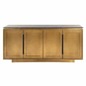 Casa Padrino Luxus Sideboard mit 4 Türen und Marmorplatte Gold / Schwarz 184 cm