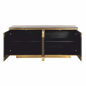 Casa Padrino Luxus Sideboard mit 4 Türen und Marmorplatte Gold / Schwarz 184 cm
