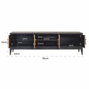 Casa Padrino Luxus TV Schrank Schwarz / Grau / Messing 185 cm - Wohnzimmer & Hotel Möbel