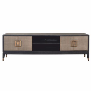 Casa Padrino Luxus TV Schrank Schwarz / Grau / Messing 185 cm - Wohnzimmer & Hotel Möbel