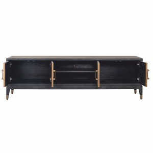 Casa Padrino Luxus TV Schrank Schwarz / Grau / Messing 185 cm - Wohnzimmer & Hotel Möbel