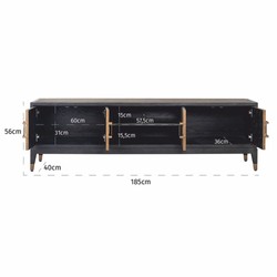 Casa Padrino Luxury TV Cabinet Black / Gray / Brass 185 cm - Living Room & Hotel Furniture