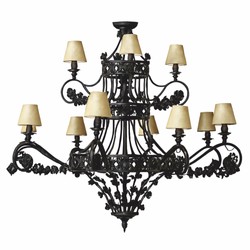 Casa Padrino lustre baroque de luxe en fer forgé noir / beige Ø 100 x H. 100 cm Casa Padrino lustre baroque de luxe en fer forgé noir / beige Ø 100 x H. 100 cm
