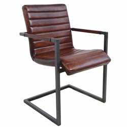 Casa Padrino chaise de salle à manger de luxe en cuir avec accoudoirs marron foncé / gris