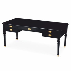 Casa Padrino Luxus Barock Schreibtisch Schwarz / Messing 185 cm - Barock Büro Möbel