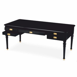 Casa Padrino Luxus Barock Schreibtisch Schwarz / Messing 185 cm - Barock Büro Möbel