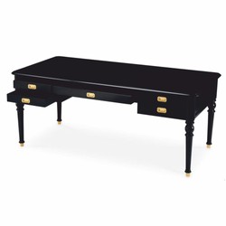 Casa Padrino bureau baroque de luxe noir / laiton 185 cm - Meubles de bureau baroque