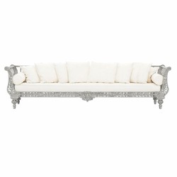Casa Padrino Luxury Baroque Sofa Gray / White 300 cm - Baroque Hotel & Garden Furniture Casa Padrino Luxury Baroque Sofa Gray / White 300 cm - Baroque Hotel & Garden Furniture