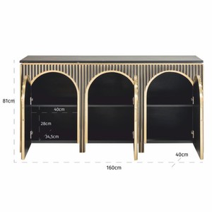 Casa Padrino Luxus Sideboard mit 3 Türen und Marmorplatte Schwarz / Gold 160 cm