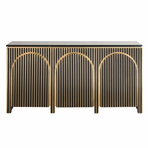 Casa Padrino Luxus Sideboard mit 3 Türen und Marmorplatte Schwarz / Gold 160 cm