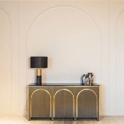 Casa Padrino buffet de luxe avec 3 portes et plateau en marbre noir / or 160 cm
